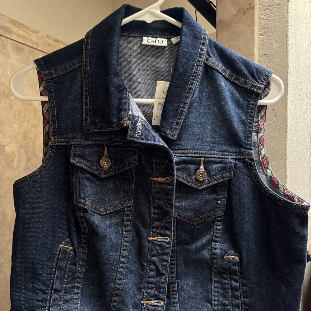 Cato Blue Denim Vest with Red Accents